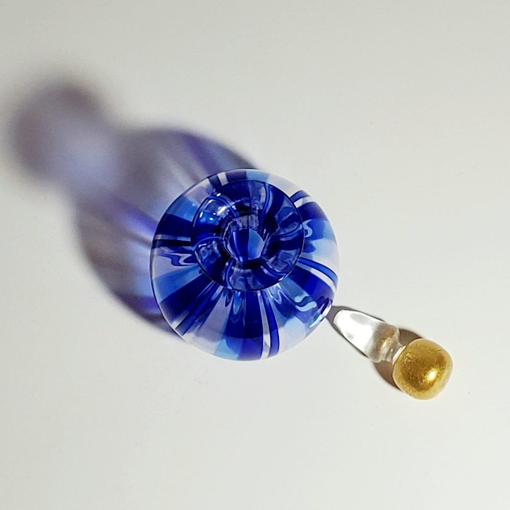 VINTAGE MURANO Glass Perfume Bottle 2 Piece Gold Top, Cobalt Blue Ribbon Strands - Picture 3 of 13